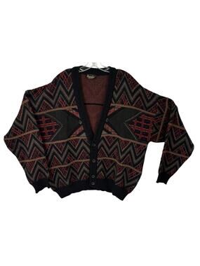 Vintage 60s Barcelino Mens Cardigan XL Wool Blend Abstract Sweater Mid Century
